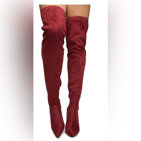 BAMBOO Red Over-the-Knee Boots with Suede Finish - Picture 3 of 10
